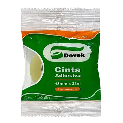 Cinta adhesiva DEVEK 18 mm x 33 m, ambar