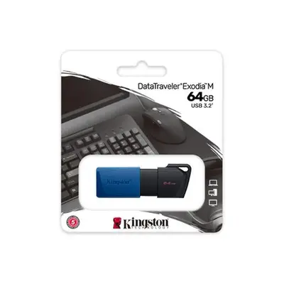 Memoria Flash USB Kingston Data Traveler Exodia 64GB Gen 1 3.2 Tipo a Negro C/anillo Azul Ocean (DTX/64GB)