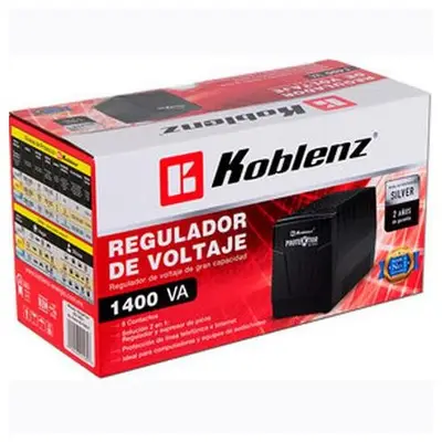 Regulador de Voltaje Koblenz RS-1410 Sustituto RS-1410 / RE-110 1400 VA / 700 W, Nema 5-15R, Luz LED, Apagado de Uso Rudo y Switch Trmico Protector 2 Años de Garanta. SKU. 00-1599-00-0
