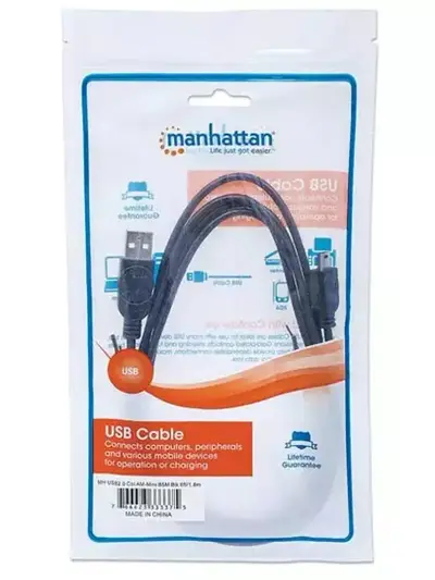 Cable USB, Manhattan, 333412, V2.0 A-mini B 1.8M Plata