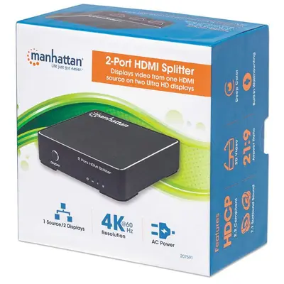 Video Splitter, Manhattan, 207669, HDMI 4K@30HZ, 1 IN:2 Out, AC