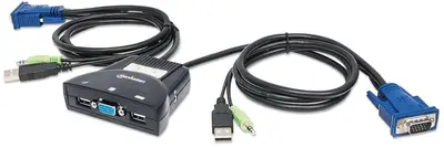 Mux KVM, Manhattan, 151245, Mini USB 2:1 con Cables+audio