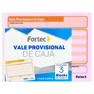 Vale de caja Fortec 1/4 carta 3 blocks