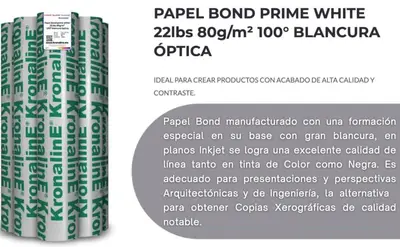 PAPEL BOND PRIME WHITE 22lbs 80g/m
