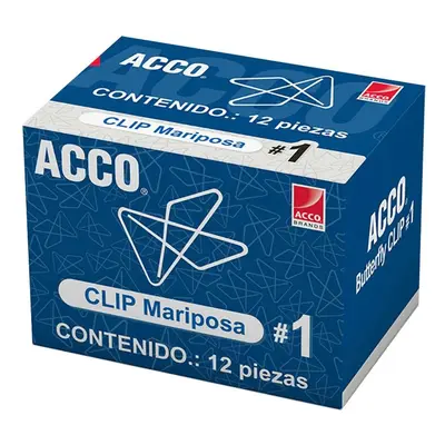 Clip mariposa no. 1 ACCO capacidad hasta 150 hojas de acero color cromo