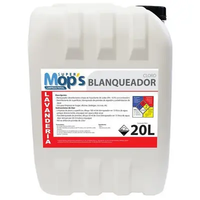 Blanqueador Super mops, cloro 20 Lt.