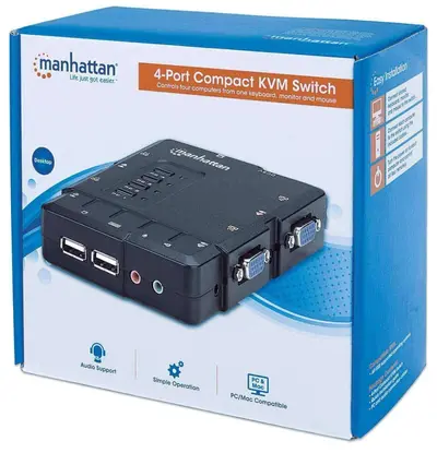 Switch KVM, Manhattan, 151269, Desktop USB 41 con Cablesaudio
