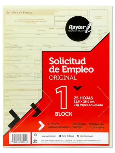 Solicitud de empleo Rayter, tamaño carta