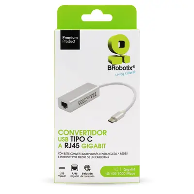Convertidor Brobotix Usb-c Macho a RJ45 Hembra, Gigabit, Blanco