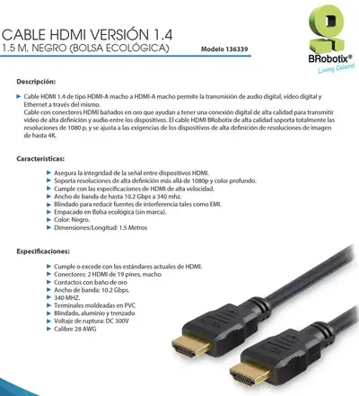 Cable Hdmi Brobotix 136339 V 1.4, de 1.5
