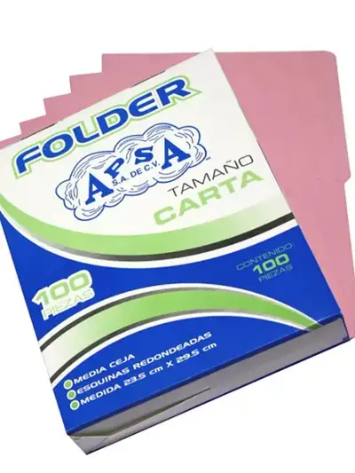 Folder rosa APSA tamaño carta , paquete 5 paquetes con 100 piezas