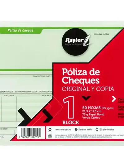 Póliza de cheque Rayter, media oficio