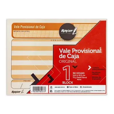 Vale provisional Rayter, tamaño 1/4