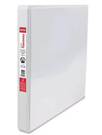 Carpeta panorama de polipropileno herraje O 0.5" ACCO color blanco tamaño carta capacidad 125 hojas