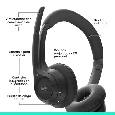 Audifonos Diadema Logitech Zone 300 Inalambricos Bluetooth Recargable Type C Blanco