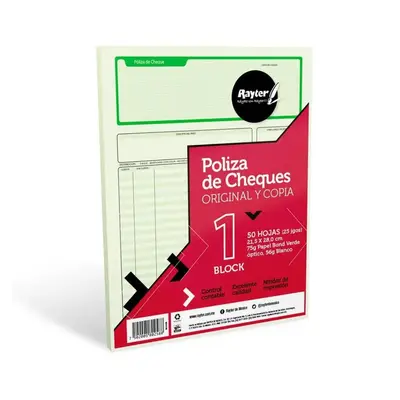 Póliza de cheque Rayter, tamaño carta