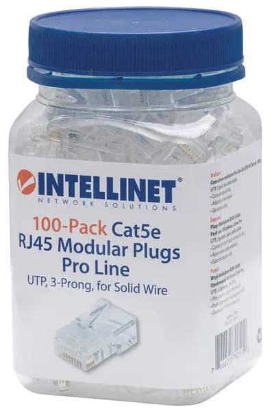 Plug RJ45, Intellinet, 502399, Cat 5E Utp Solido 100 Pzas