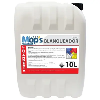 Blanqueador Super mops, cloro 10 Lt.