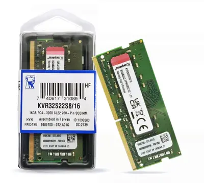 Memoria RAM Kingston Sodimm DDR4 16GB 3200MHZ Valueram CL22 260PIN 1.2V P/laptop KVR32S22D8/16